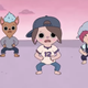 A minuscule boy band performing a song.